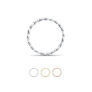 10K Solid White, Yellow or Rose Gold Nose Jewerly, Seamless Nose Hoop, Twisted Hoop Nose Ring 5/16&quot;, 20G 22G