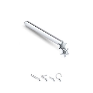925 Sterling Silver Nose Stud Straight, LBend, Nose Bone Ring Double Stars 22G. FREE Backing.