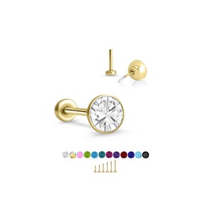 316 Stainless Steel, Gold Plated Labret Nose Ring Monroe Stud Threadless Push Pin 4mm CZ. 5mm 6mm 7mm 8mm 9mm 10mm Posts. 20G 18G 16G