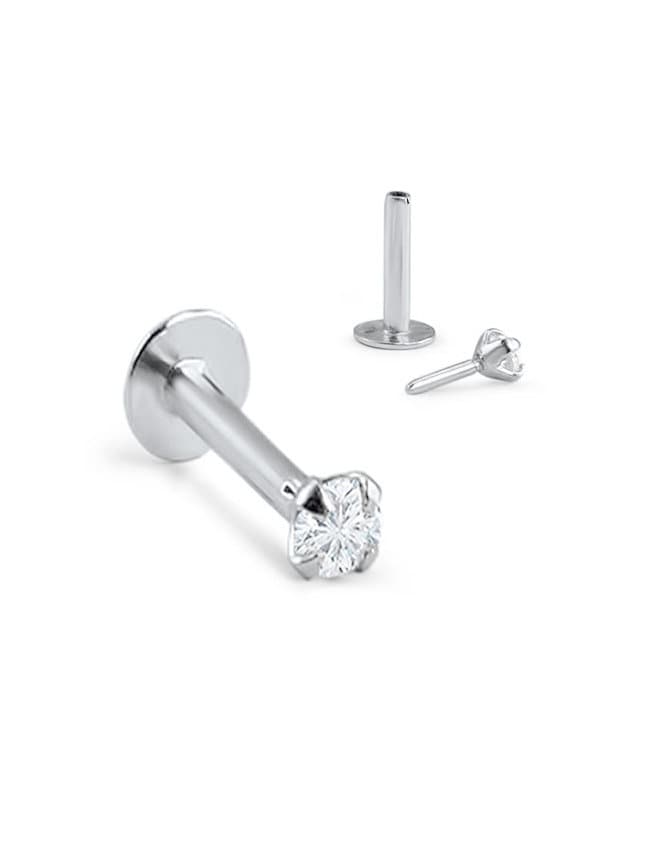 Mens Silver with clear diamond Ball end Collar Pin in Stainless Steel