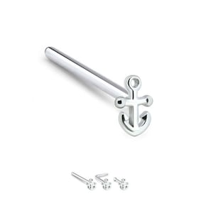 925 Sterling Silver Nose Stud Straight, LBend, Nose Bone Ring Anchor 22G. FREE Backing.