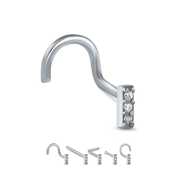 316L Surgical Steel Nose Ring, Stud, Screw, L Bend, Bone, Triple Stone. Choose Your Style, 20G.