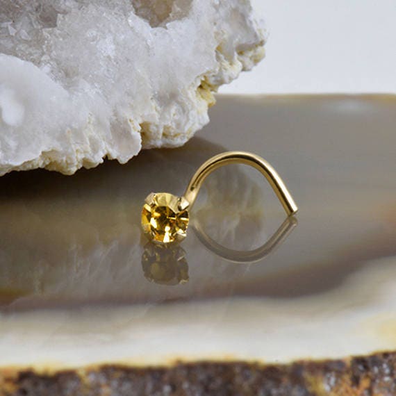 14K Whte Gold or Yellow Gold Nose Rng, Stud, Screw, L Shape or Nose Bone. Pear CZ. Choose Your