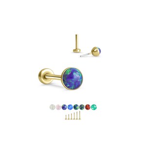 316 Stainless Steel, Yellow Gold Plated Labret Nose Ring Monroe Stud Threadless Push Pin 3mm Opal Glued. 5mm 6mm 7mm 8mm 9mm 10mm Posts.
