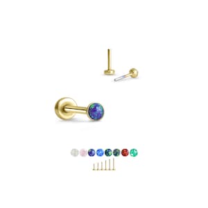 316 Stainless Steel, Yellow Gold Plated Labret Nose Ring Monroe Stud Threadless Push Pin 1mm Opal Glued. 5mm 6mm 7mm 8mm 9mm 10mm Posts.