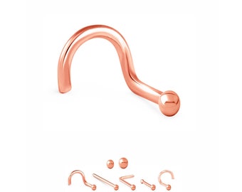14K Solid Rose Gold Nose Ring, Stud, Screw, or L Bend. 1.5mm, 2mm Ball. Choose Your Style 18G, 20G, 22G. Nose Ring Backing Included.