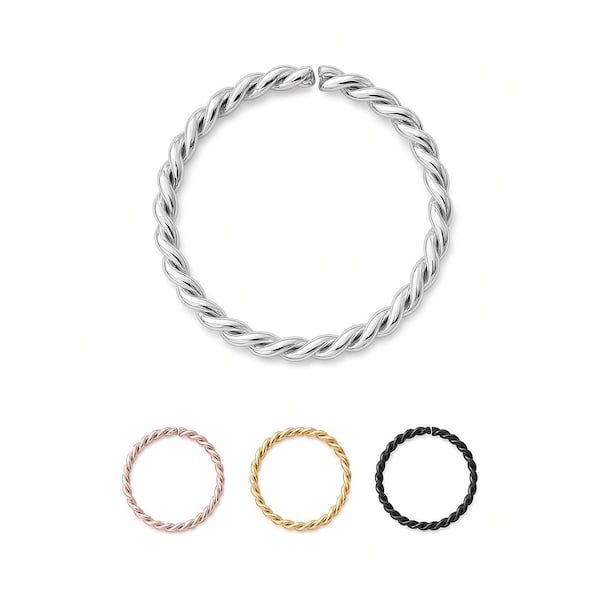 316L Surgical Steel, Black, Gold PVD Plated Annealed Seamless Nose Ring Continuous Twisted Hoop Choose Size 5/16" 3/8" & Gauge 20G 18G 16G