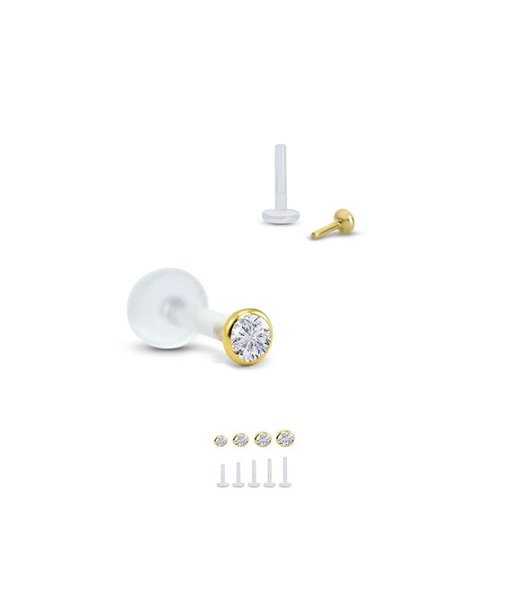 Bioflex Nose Screw 1.5mm or 2mm Solid 14K Yellow Gold Ball 18G