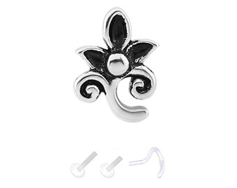 Bioflex Labret Style Push Pin Nose Stud or Nose Screw Choose Your Style Flower 18G FREE Backing