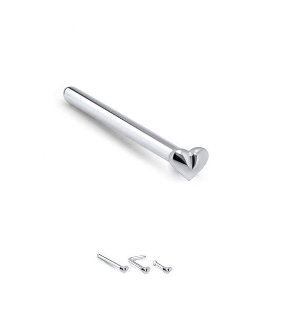 925 Sterling Silver Nose Ring L Bend Straight Bone Clear Aqua CZ 22 Gauge 22G