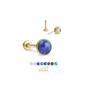 316 Stainless Steel, Yellow Gold Plated Labret Nose Ring Monroe Stud Threadless Push Pin 4mm Opal Glued. 5mm 6mm 7mm 8mm 9mm 10mm Posts.