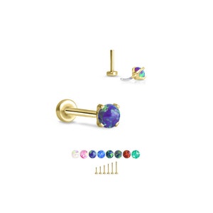 316 Stainless Steel Yellow Gold Plated Labret Nose Ring Monroe Stud Threadless Push Pin 2.5mm Opal.  5mm 6mm 7mm 8mm 9mm 10mm. 20G 18G 16G