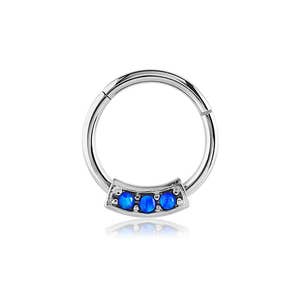 316L Surgical Steel Septum Clicker Ear Cartilage Helix Daith Hoop Nose Ring Hinged Triple Faux Blue Opals 16G