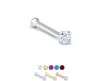 14K Solid White, Yellow or Rose Gold Nose Bone Stud 1.5mm Round CZ. Short, Standard or Long Post Length. Choose Your Color 18G, 20G, 22G
