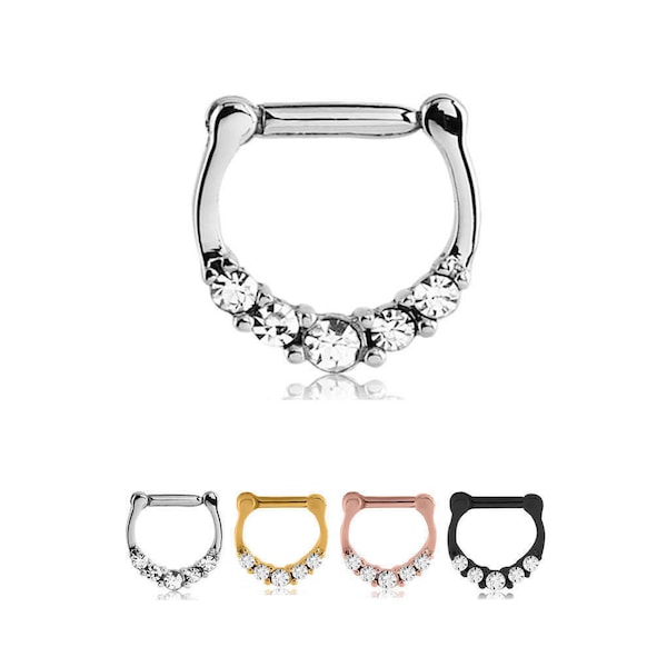 316L Surgical Steel Septum Clicker Ear Cartilage Helix Daith Hoop Nose Ring Hinged 1/4", 5/16" Black, Gold, Rose Gold, Steel 14G, 16G