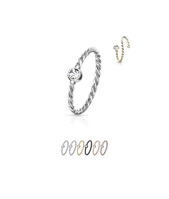 Gold-Tone 316L Surgical Steel Seamless Continuous Nose Ring Ear Cartilage Helix Septum Twisted Wire Hoop