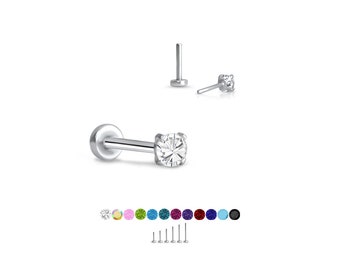 316 Stainless Steel Labret Style Nose Ring Monroe Stud Threadless Push Pin 2mm CZ.  5mm 6mm 7mm 8mm 9mm 10mm Post Lengths 20G 18G 16G