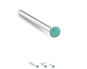 925 Sterling Silver Nose Stud Straight, LBend, Nose Bone Ring Turquoise 22G. FREE Backing.