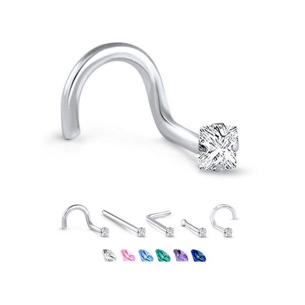 316L Surgical Steel Nose Ring, Stud, Screw or L Bend, 2.5mm Square. Choose Your Color Style and Gauge 18G, 20G 22G. Backing Included.