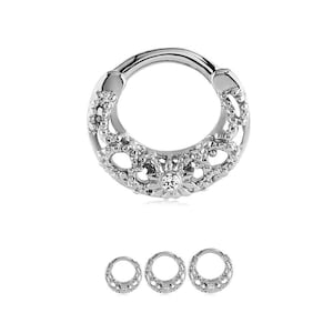 316L tabique de acero quirúrgico Clicker oído hélice Daith aro nariz anillo cartilaginoso con bisagras 1/4", 5/16", 3/8"claro CZ 14G, 16G