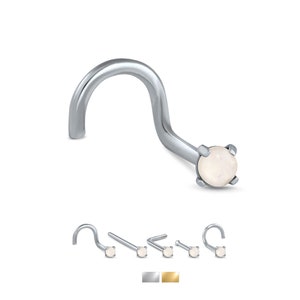 316L Surgical Steel Nose Stud Ring 3mm Prong Opal Gem Choose Your Style & Color 20G FREE Backing