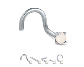 316L Surgical Steel Nose Stud Ring 3mm Prong Opal Gem Choose Your Style & Color 20G FREE Backing