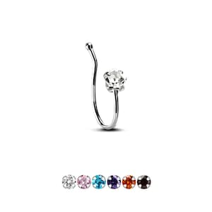 925 Sterling Silver Fake Faux Non Pierced Clip On 2mm Round CZ Stone Nose Hugger Ring