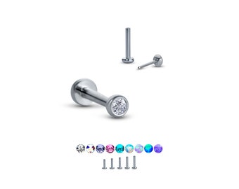 Titanium Labret Style Nose Ring Monroe Stud Threadless Push Pin 2mm Gem  5/32&quot; 3/16&quot; 1/4&quot; 5/16&quot; 11/32&quot; 3/8&quot; 20G 18G 16G
