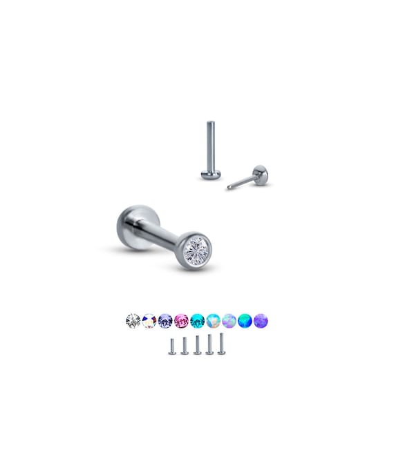 Titanium Labret Style Nose Ring Monroe Stud Threadless Push Pin 2mm Gem 5 32