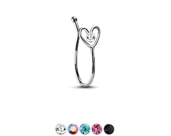 Clip in argento sterling 925 finto finto non forato su anello Hugger al naso a cuore