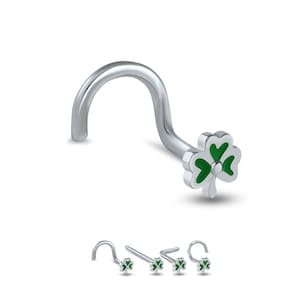 May include: A silver nose ring with a green shamrock charm. The ring is made of surgical steel and is available in a variety of sizes.