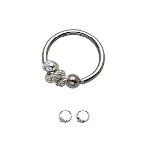 316L Surgical Steel, Titanium Captive Bead Charm Nose Ring CBR Helix, Tragus, Daith, Ear Cartilage. Snake Hoop 22G 20G 18G 16G