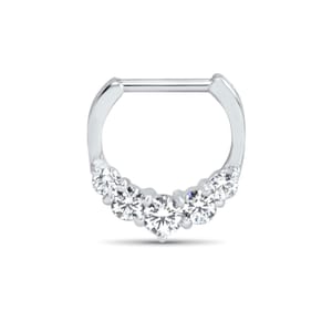 925 Sterling Silver Septum Clicker Ear Cartilage Helix Daith Nose Ring Hinged Hoop 3/8" 5 Stone Clear 16G