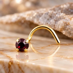 14K, 18K, 24K White Gold, Rose Gold or Yellow Gold Nose Ring Screw Stud Bone or L Bend 1.5mm, 2mm,2.5mm, 3mm, 3.5mm Garnet Red 22G, 20G, 18G