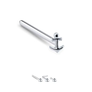 925 Sterling Silver Nose Stud Straight, LBend, Nose Bone Ring Boat Anchor 22G. FREE Backing.
