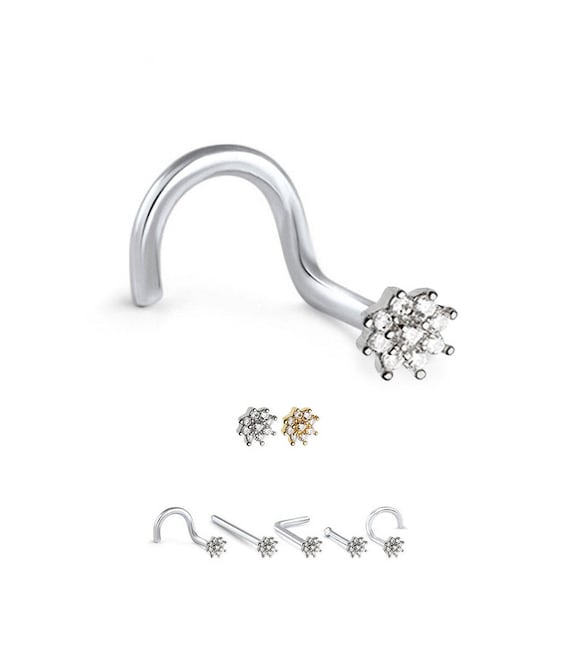 Gold IP Surgical Steel Corkscrew White CZ Nose Stud Gold IP Surgical Steel Corkscrew White CZ Nose Stud