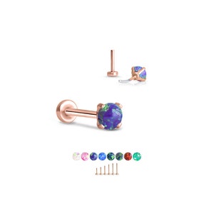 316 Stainless Steel Rose Gold Plated Labret Nose Ring Monroe Stud Threadless Push Pin 3mm Opal.  5mm 6mm 7mm 8mm 9mm 10mm. 20G 18G 16G