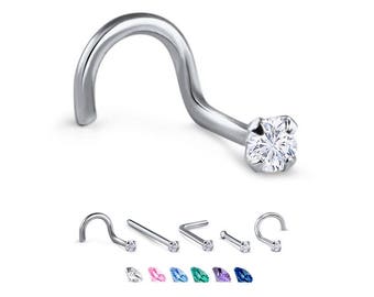 Titanium Nose Ring, Stud, Screw or L Bend, 2.5mm Round. Choose Your Color Style and Gauge 18G, 20G. Backing Included.