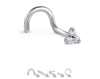 316L Surgical Steel Nose Ring, Stud, Screw, L Bend or Nose Bone, Trinity. Choose Your Style & Gauge 18G, 20G.