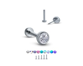 Titanium Labret Style Nose Ring Monroe Stud Threadless Push Pin 4mm Gem  5/32" 3/16" 1/4" 5/16" 11/32" 3/8" 20G 18G 16G