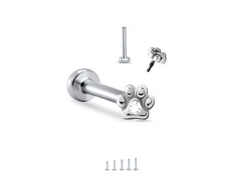 316L Surgical Steel Labret Style Nose Monroe Stud Screw Post Paw with Clear CZ - Choose Your Size and Gauge 16G 18G