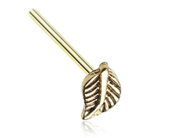 Gold Plated 316L Surgical Steel Leaf Nose Stud Ring Choose Your Style 20G FREE Backing
