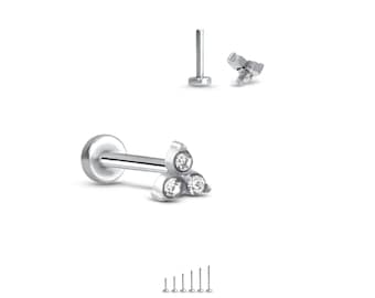 316L Surgical Steel Labret Style Nose Monroe Stud Screw Post Trinity - Choose Your Size and Gauge 16G 18G