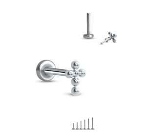 Titanium Labret Style Nose Ring Monroe Stud Threadless Push Pin Studded Cross 5/32" 3/16" 1/4" 5/16" 11/32" 3/8" 20G 18G 16G