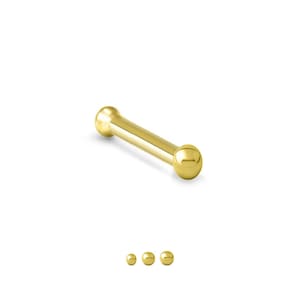 10K Yellow Gold Nose Bone Stud. 1mm, 1.5mm, 2mm Ball 22G. Nose Ring Backing Included.