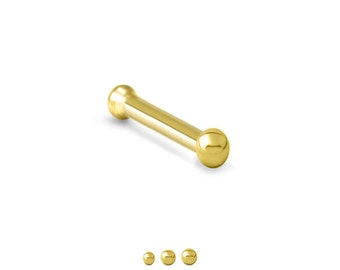 10K Yellow Gold Nose Bone Stud. 1mm, 1.5mm, 2mm Ball 22G. Nose Ring Backing Included.