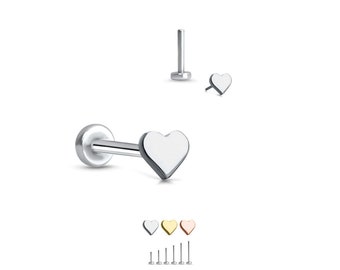 Acier Chirurgical 316L, Jaune ou Or Rose Style Labret Anneau de Nez Stud Sans Filetage Punaise Post Coeur 20G, 18G, 16G