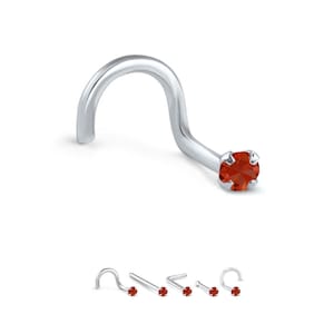14K Rose Gold, Yellow Gold, White Gold Nose Ring Screw Stud Bone, L Bend. 1.5mm, 2mm, 2.5mm, 3mm, Genuine Garnet 22G, 20G, 18G