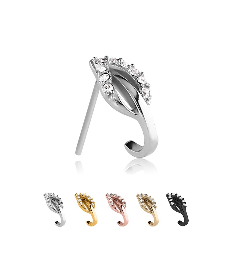 18K Solid White or Yellow Gold Nose Ring Stud Screw L Bend Bone 2.5mm CZ 20G