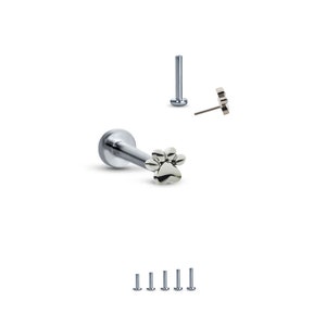 May include: Silver paw print body jewelry with a silver post and a silver ball. The jewelry is shown on a white background.